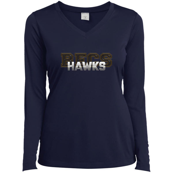 Hawk Originals DIGISOFT (Chrome BECS w/HAWKS) Ladies’ Long Sleeve Performance V-Neck Tee